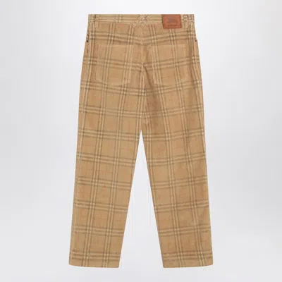 Burberry Sand-coloured Check Corduroy Trousers In Multi