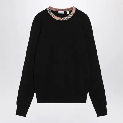 Burberry Crew Neck Knitwear With Distinctive Patterned Collar In Black