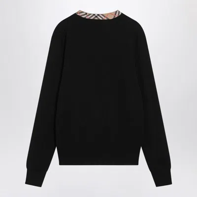 Burberry Crew Neck Knitwear With Distinctive Patterned Collar In Black