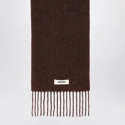 Jacquemus Carro Scarf With Soft Texture And Fringed Edges In Brown