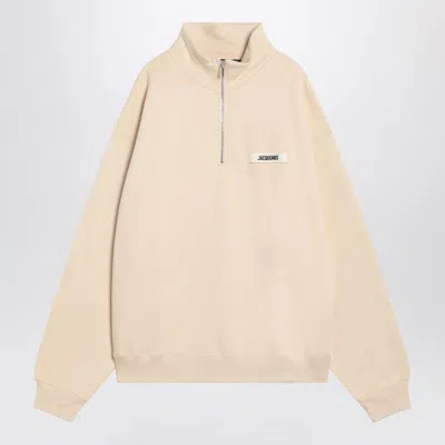 Jacquemus Beige Cotton Zip-up Sweatshirt Men In Neutral