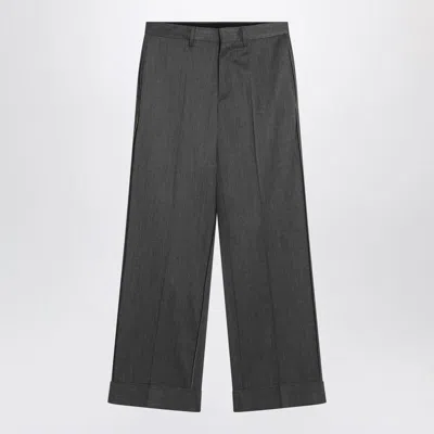 Mm6 Maison Margiela Wide Wool Blend Trousers With Cuffed Hem In Gray