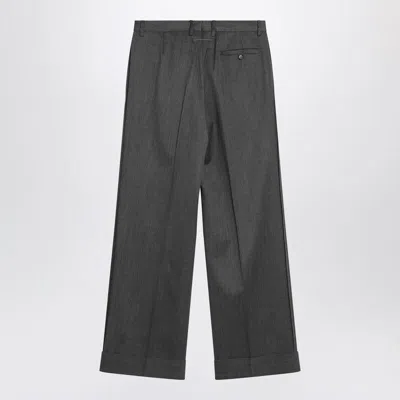 Mm6 Maison Margiela Wide Wool Blend Trousers With Cuffed Hem In Gray