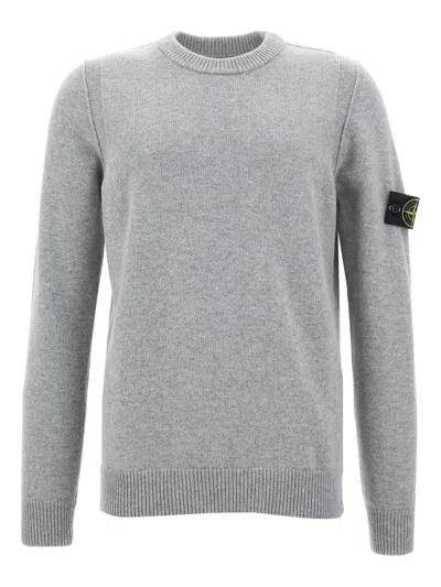 Stone Island Lightweight Wool Crew Neck Sweater With Raglan Sleeves Clothing In Gray
