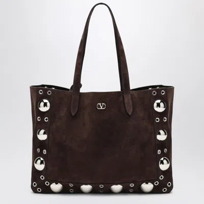 Valentino Medium Nellcôte Tote In Dark Brown Suede