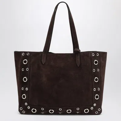 Valentino Medium Nellcôte Tote In Dark Brown Suede
