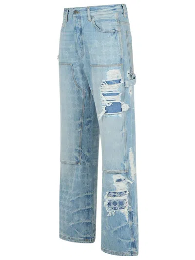 Amiri Mens Faded Indigo Repair Carpenter Monogram Denim Jeans In Blue