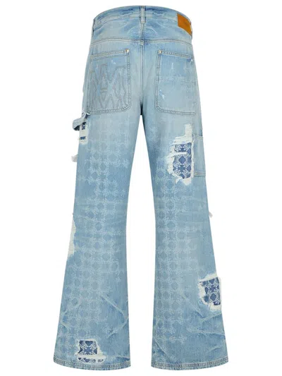 Amiri Mens Faded Indigo Repair Carpenter Monogram Denim Jeans In Blue