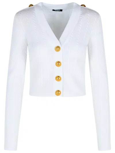 Balmain White Viscose Blend Cardigan In White