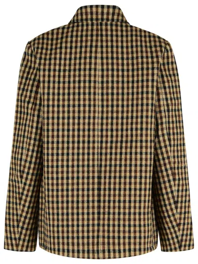 Ganni Check Wool Mix Oversized Blazer Jackets Brown In Brown