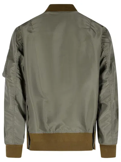 Sacai 'taupe' Nylon Bomber Jacket In Green
