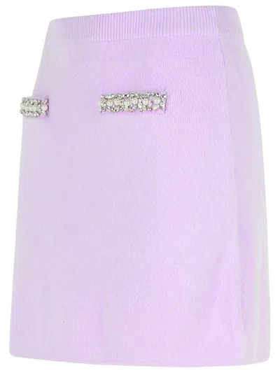 Self-portrait 'crystal' Skirt In Lilac Viscose Blend In Purple