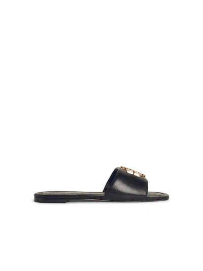 Tory Burch Eleanor Leather Medallion Flat Slide Sandals In Black