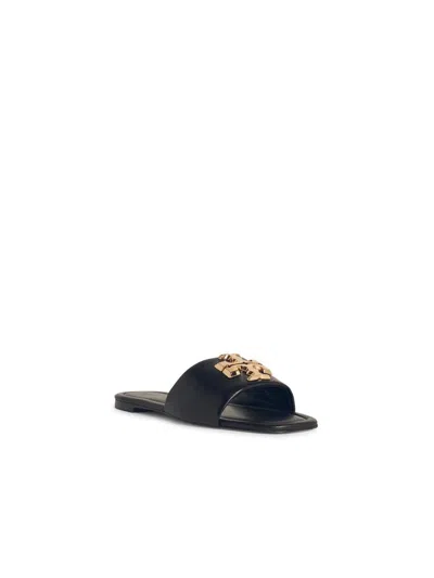 Tory Burch Eleanor Leather Medallion Flat Slide Sandals In Black