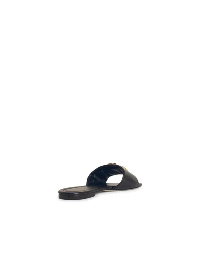 Tory Burch Eleanor Leather Medallion Flat Slide Sandals In Black