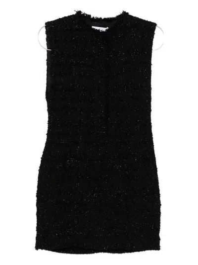 Iro Mini Dress With Frayed Hem And Round Neckline In Black