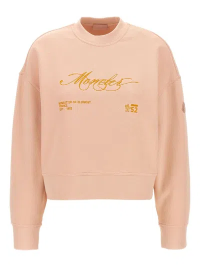 Moncler Crew Neck Embroidered Sweatshirt In Pink