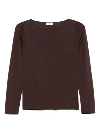 Brunello Cucinelli Cashmere Boat-neck Sweater In Burgundy