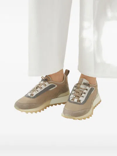 Brunello Cucinelli Chunky Sole Suede Finish Sneakers In Neutral