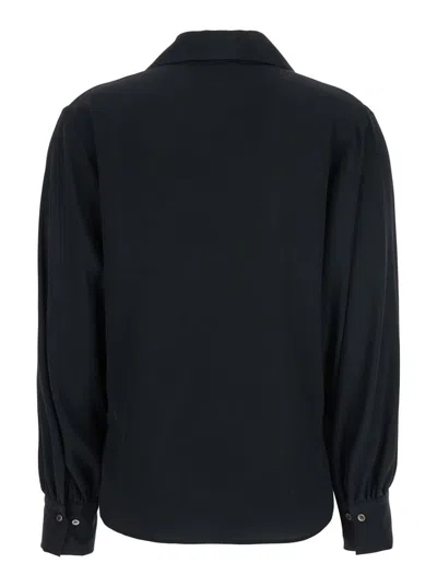 Plain Black Blouse With Polo Shirt Style Collar And V Neck