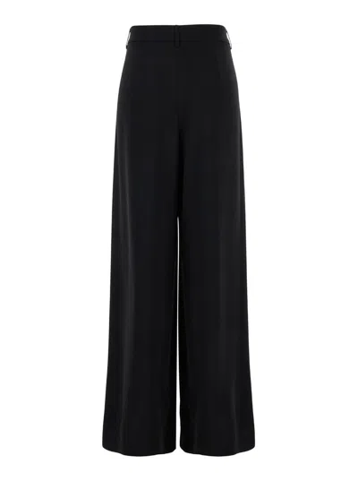 Plain Black Pants With Belt Loops And Wide Leg In Cady Woman In Black