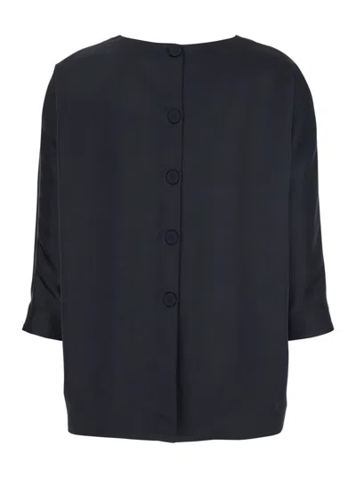 Plain Blue Blouse With Three-quarter Sleeves