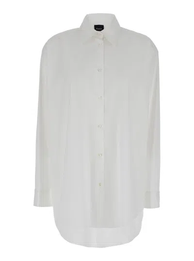 Plain White Shirt With Classic Collar In Cotton Blend Stretch Woman In White