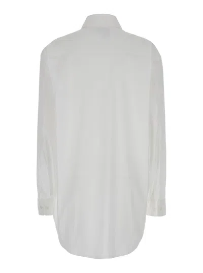 Plain White Shirt With Classic Collar In Cotton Blend Stretch Woman In White