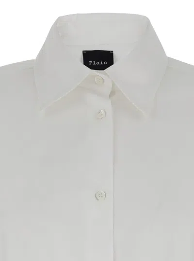 Plain White Shirt With Classic Collar In Cotton Blend Stretch Woman In White