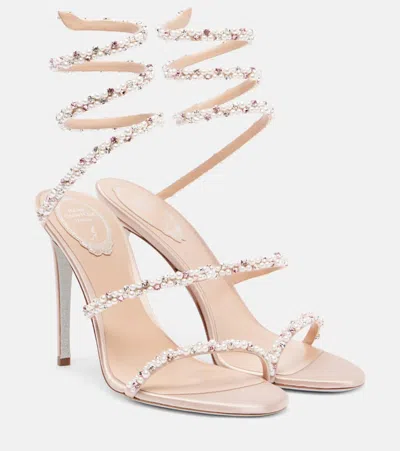 René Caovilla Cleo 105 Embellished Satin Sandals In Pink