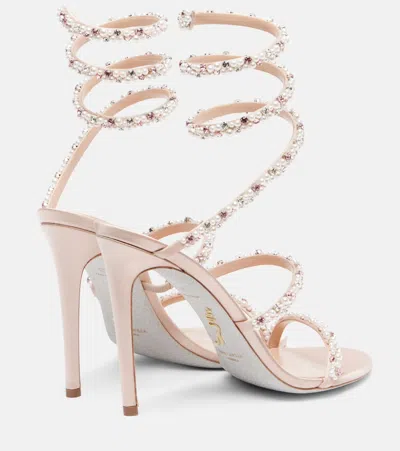 René Caovilla Cleo 105 Embellished Satin Sandals In Pink