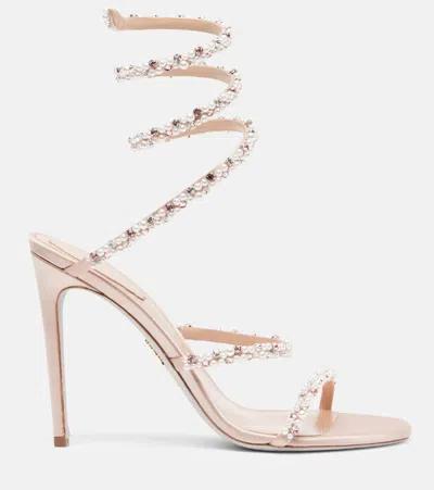 René Caovilla Cleo 105 Embellished Satin Sandals In Pink