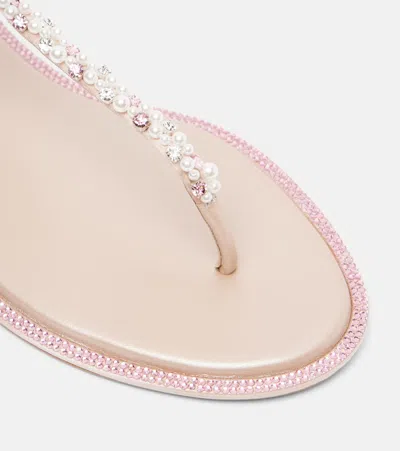 René Caovilla Diana Embellished Satin Thong Sandals In White