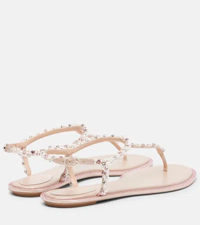 René Caovilla Diana Embellished Satin Thong Sandals In White
