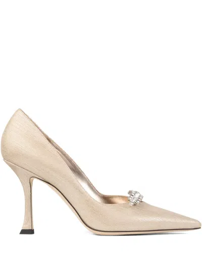 Jimmy Choo 90mm Belinda Crystal-embellished Pumps In Gold