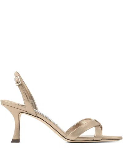 Jimmy Choo Elsy 70 Metallic Leather Sandals In Gold