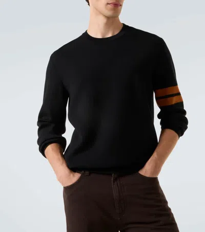 Zegna Crewneck Sweater With Ribbed Cuffs And Hem In Black