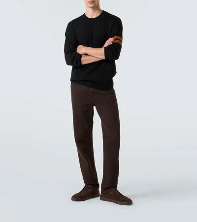 Zegna Crewneck Sweater With Ribbed Cuffs And Hem In Black