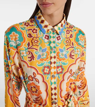 Etro Printed Cotton And Silk Midi Dress In Yellow
