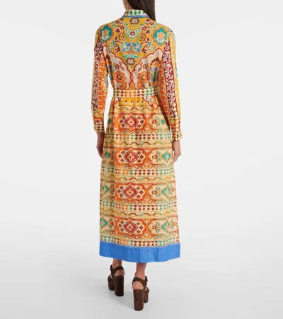 Etro Printed Cotton And Silk Midi Dress In Yellow