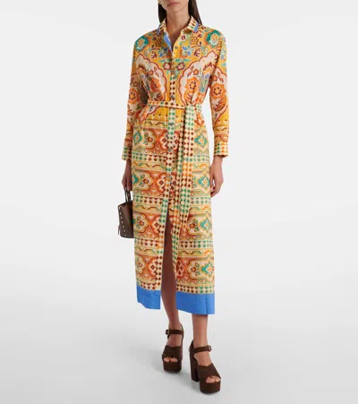 Etro Printed Cotton And Silk Midi Dress In Yellow