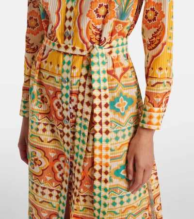 Etro Printed Cotton And Silk Midi Dress In Yellow
