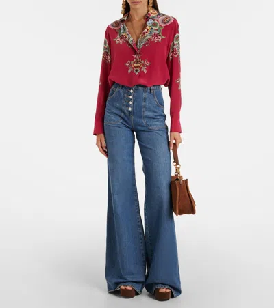 Etro Silk Shirt With Placed Print In Red
