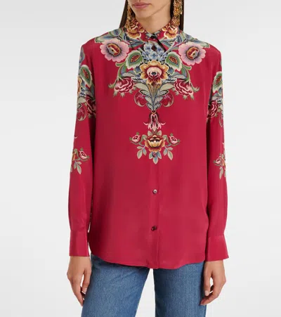 Etro Silk Shirt With Placed Print In Red