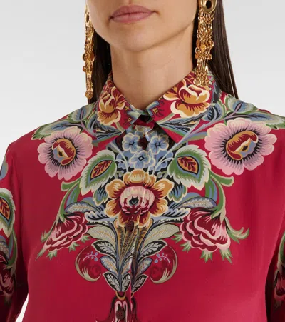 Etro Silk Shirt With Placed Print In Red