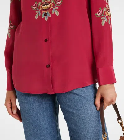 Etro Silk Shirt With Placed Print In Red
