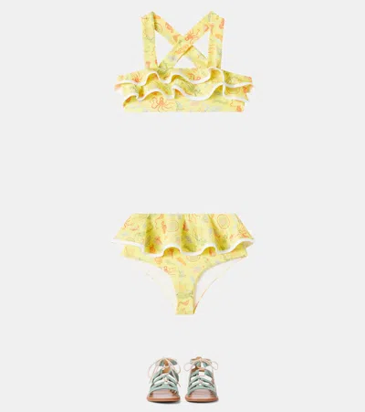 Marysia Bumby Bumby Aman Printed Ruffled Bikini Bottoms In Green