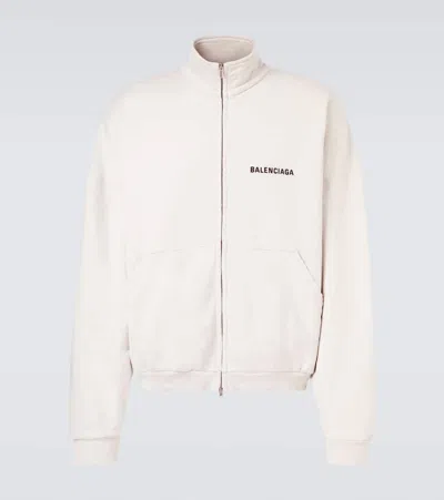 Balenciaga Logo Cotton Jersey Track Jacket In White