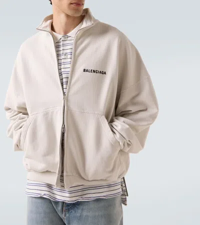 Balenciaga Logo Cotton Jersey Track Jacket In White