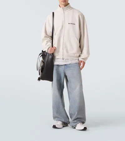 Balenciaga Logo Cotton Jersey Track Jacket In White